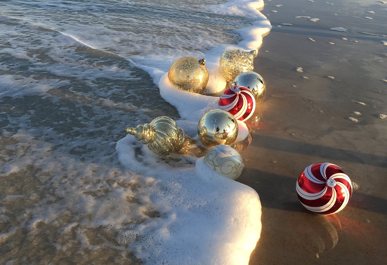 Christmas balls on the seashore